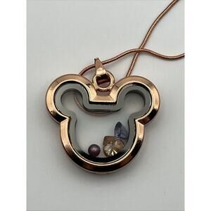 Mickey Mouse Floating Locket in Rose Gold Tone with Charms & Snake Chain